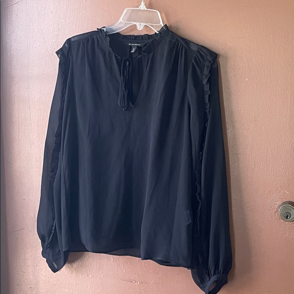 BANANA REPUBLIC Sheer long sleeve black blouse with ruffles and cami